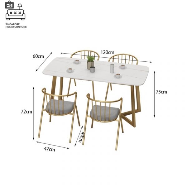 MEPPEL® Marble Dining Table | Elegant, Classy, Posh | Gold Frame | Length Option: 1200mm OR 1400mm | $ - Image 5