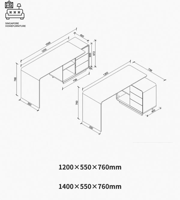 OPOLE® L Shape Study Table | Swivel Table | 3 Lengths: 1200mm, 1400mm, 1600mm | $$$ - Image 4