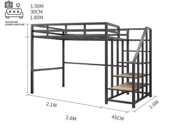 OUDENBURG® Loft Bed Frame (C) | Space-Saving | 2 Sizes: Small Double, Queen | 4 Designs | Option: Mattress | $$$ - Image 3