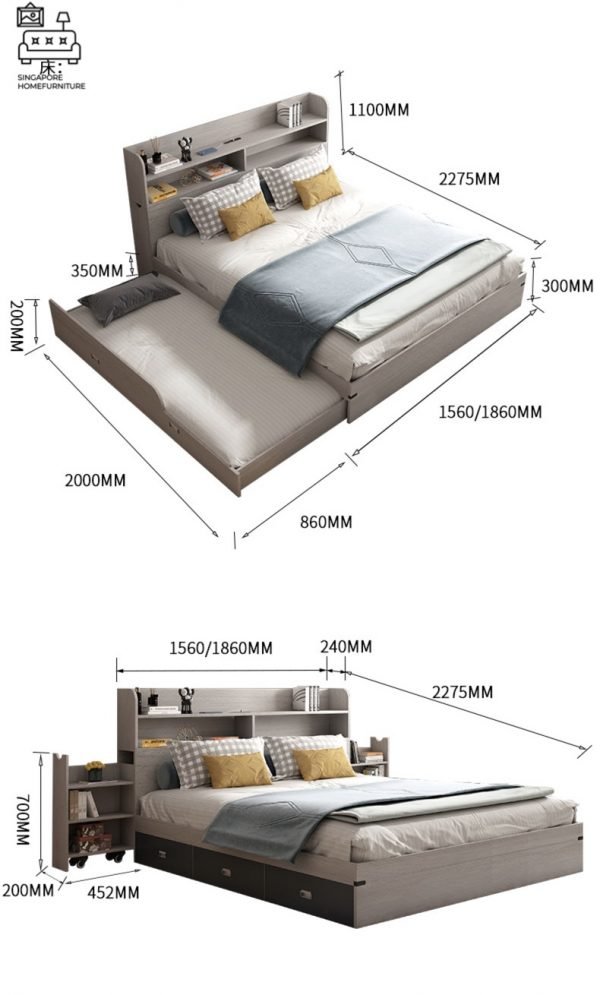 DAMME® Pull Out Bed Frame | Normal Bed & Pull Out Bed Available | 2 Sizes: Small Double, Queen | Option: Mattress, Table, Drawers, Shelf | $$$ - Image 3