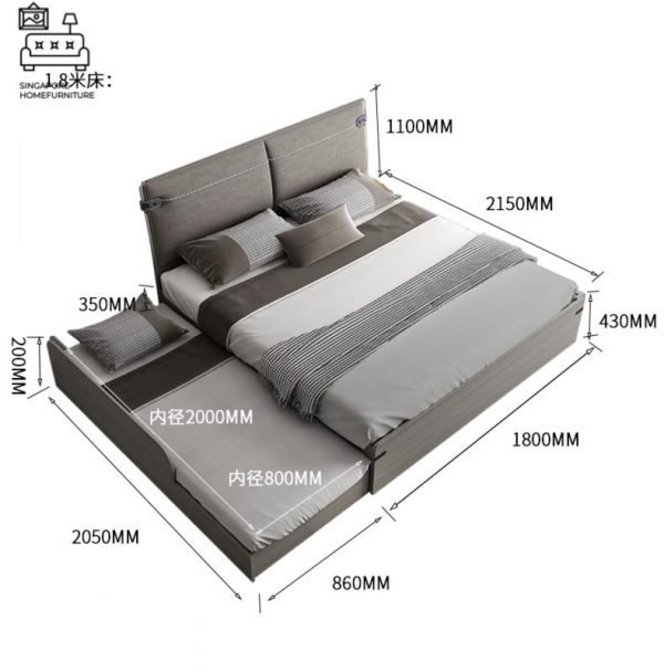 HANNUTE® Pull Out Bed Frame | Normal Bed & Pull Out Bed Available | 2 Sizes: Queen, King | Option: Mattress, Table, Drawers, Shelf | $$$ - Image 5