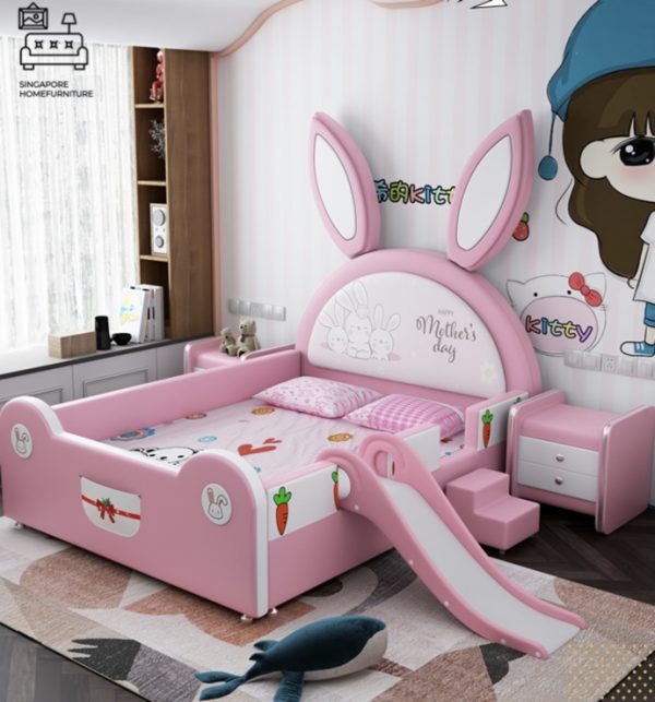 IZEGEM® Kids Bed Frame (Bunny) Guard A | 5 Sizes: Single, Twin, Small Double, Queen, King | Option: Mattress, Side Table | $$$
