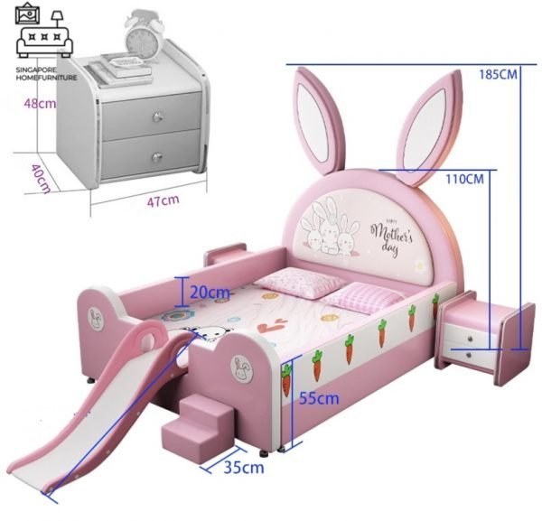 IZEGEM® Kids Bed Frame (Bunny) Guard A | 5 Sizes: Single, Twin, Small Double, Queen, King | Option: Mattress, Side Table | $$$ - Image 4