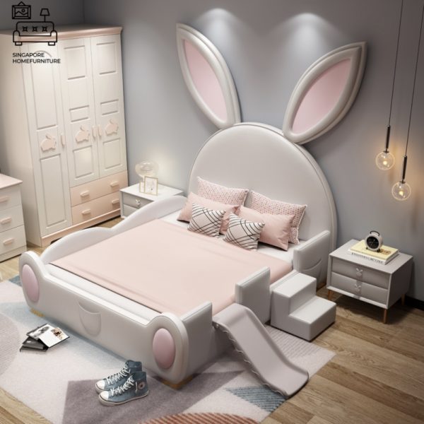 IZEGEM® Kids Bed Frame (Bunny) Guard B | 3 Sizes: Small Double, Queen, King | Option: Mattress, Side Table | $$$ - Image 18