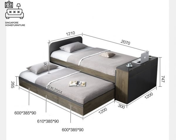 NINOVE® Black Pull Out Bed Frame | Normal Bed & Pull Out Bed Available | 1 Sizes: Small Double | Option: Mattress, Table | $$$ - Image 4