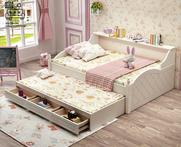 WERVIK® Pull Out Bed Frame | 3 Options: Normal Bed, Pull Out Bed, Storage Bed | 1 Sizes: Small Double | Option: Mattress, Table, Drawers, Shelf | $$