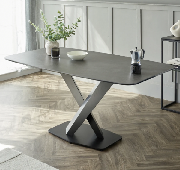 Carter® Dark Grey Ceramic Pedestal 6 Seater Table